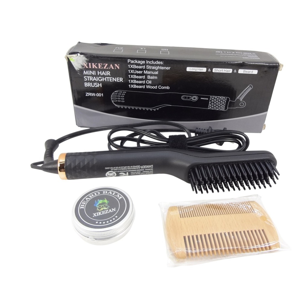 XIKEZAN Mini Hair Straightener Brush ZRW-001 Beard Straightening Kit Black Gold